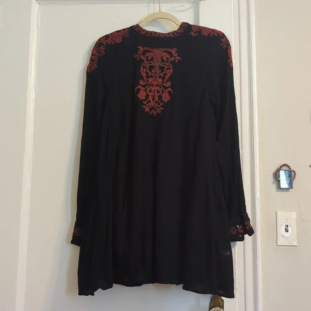Dark romantic Free people LS Black  embroidered Mini dress-small